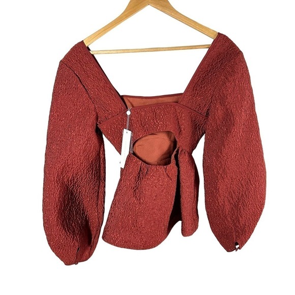 Jonathan Simkhai Arya Peplum Blouse Long Sleeve Top Size 0 Brick - Picture 3 of 11